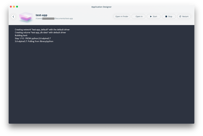 Running your application When you run your application, the terminal displays output from the application.