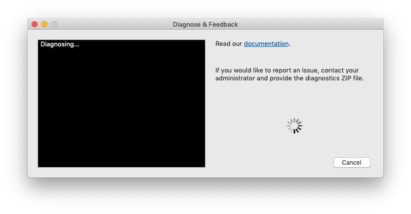 A diagnostics file is created.