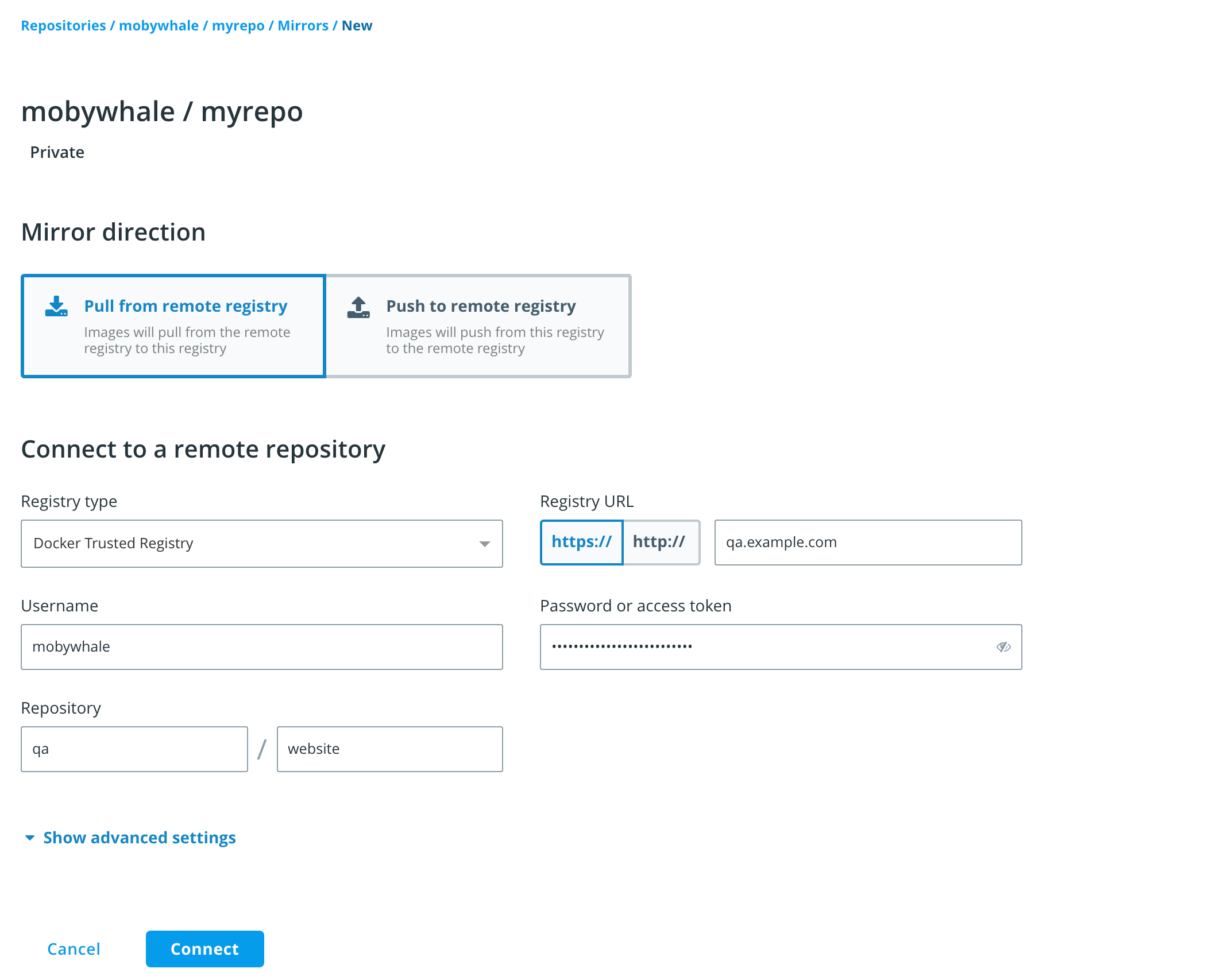 Setting up a pull mirroring policy