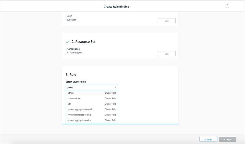 Kubernetes Select Cluster Role in UCP